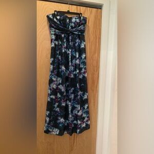 Floor length blue and purple water color flower gown